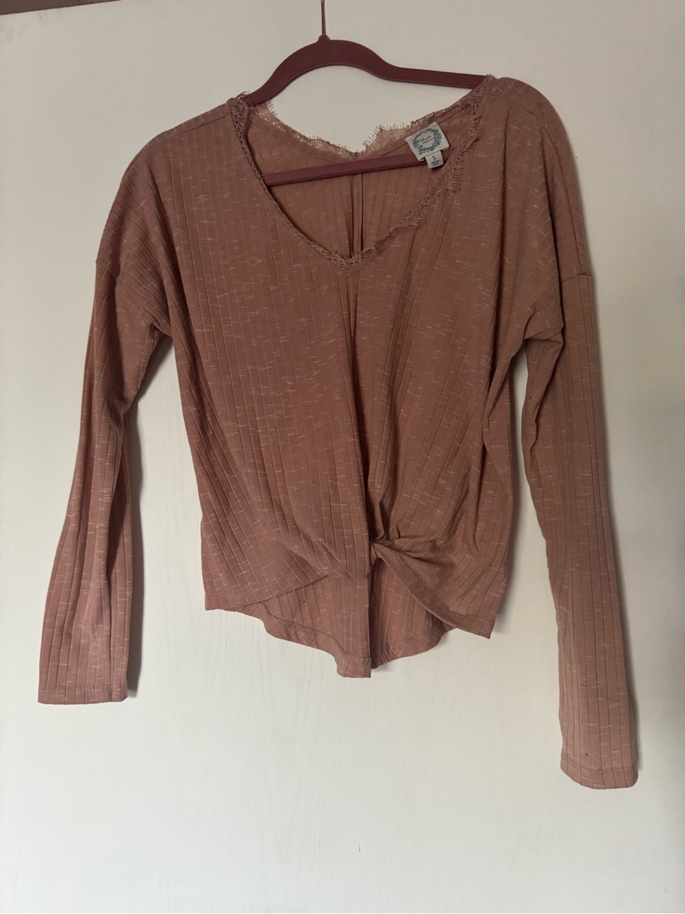 Blue Rain Twist-Front Long Sleeve Top - Mauve
